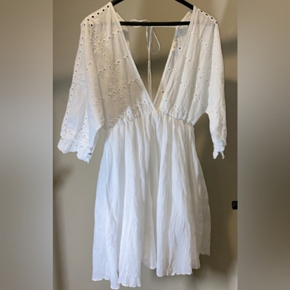 NEW BOOT BARN WHITE EYELET MINNI DRESS...SIZE:L